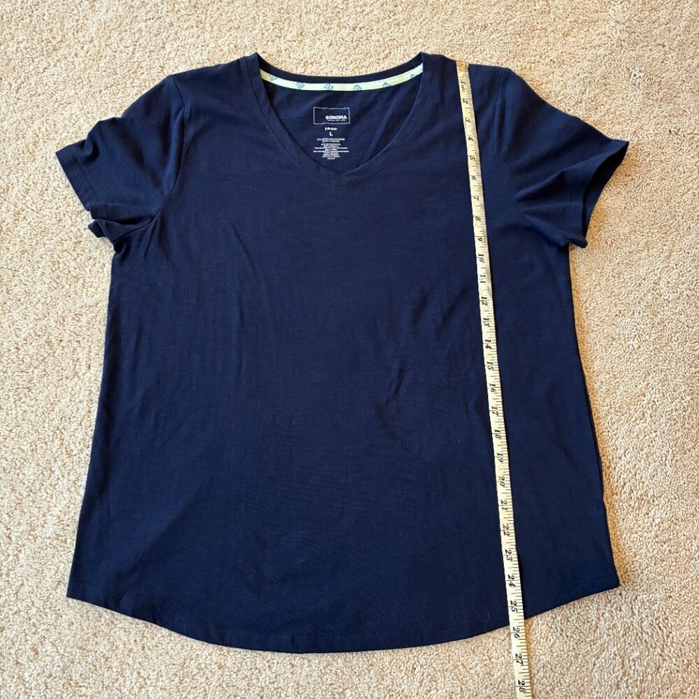 Sonoma V-Neck Short-Sleeve Navy Blue Top T-Shirt - Picture 5 of 5
